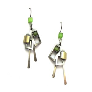 Green Two-tone Rectangle Dangle Earrings